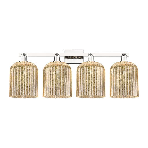 Innovations Bridal Veil 35in 4-Light Bath Vanity Light | Industrial Polished Nickel and Mercury Ribbed Glass | Bathroom Vanity | Model 716-4W-PN-G559-8ME