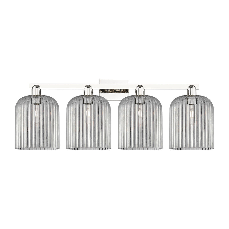 Innovations Bridal Veil 35in 4-Light Bath Vanity Light | Industrial Polished Nickel Steel and Light Smoke Ribbed Glass | Model 716-4W-PN-G559-8SM