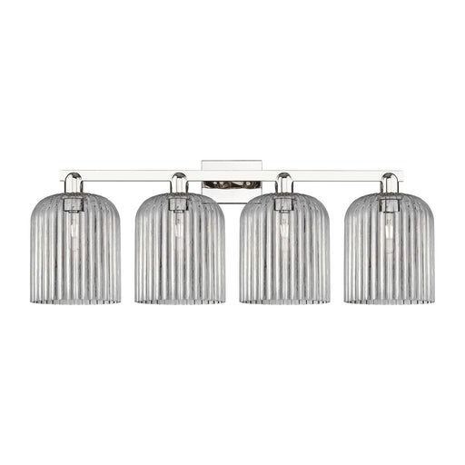 Innovations Bridal Veil 35in 4-Light Bath Vanity Light | Industrial Polished Nickel Steel and Light Smoke Ribbed Glass | Model 716-4W-PN-G559-8SM