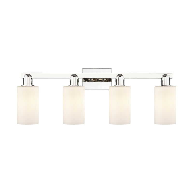Innovations Clymer 31in 4-Light Bath Vanity Light | Industrial Polished Nickel Steel and Matte White Glass | Bathroom Vanity | Model 716-4W-PN-G801