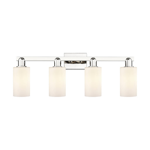 Innovations Clymer 31in 4-Light Bath Vanity Light | Industrial Polished Nickel Steel and Matte White Glass | Bathroom Vanity | Model 716-4W-PN-G801