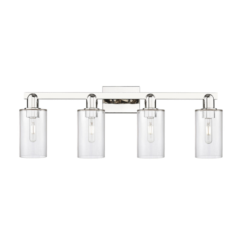 Innovations Clymer 31in 4-Light Bath Vanity Light | Industrial Polished Nickel Steel and Clear Glass | Bathroom Vanity | Model 716-4W-PN-G802