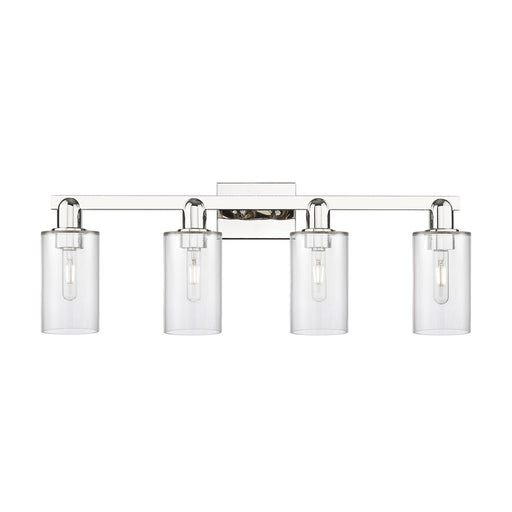 Innovations Clymer 31in 4-Light Bath Vanity Light | Industrial Polished Nickel Steel and Clear Glass | Bathroom Vanity | Model 716-4W-PN-G802