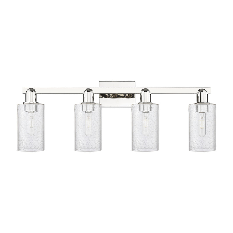 Innovations Clymer 31in 4-Light Bath Vanity Light | Industrial Polished Nickel Steel and Seedy Glass | Bathroom Vanity | Model 716-4W-PN-G804