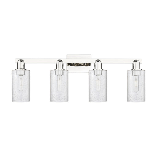 Innovations Clymer 31in 4-Light Bath Vanity Light | Industrial Polished Nickel Steel and Seedy Glass | Bathroom Vanity | Model 716-4W-PN-G804