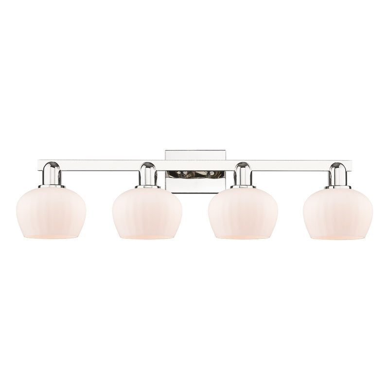 Innovations Fenton 34in 4-Light Bath Vanity Light | Industrial Polished Nickel and Matte White Ribbed Glass | Bathroom Vanity & | Model 716-4W-PN-G91
