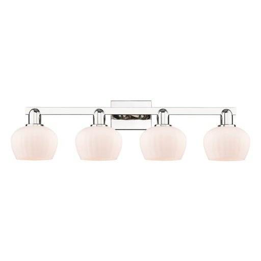 Innovations Fenton 34in 4-Light Bath Vanity Light | Industrial Polished Nickel and Matte White Ribbed Glass | Bathroom Vanity & | Model 716-4W-PN-G91
