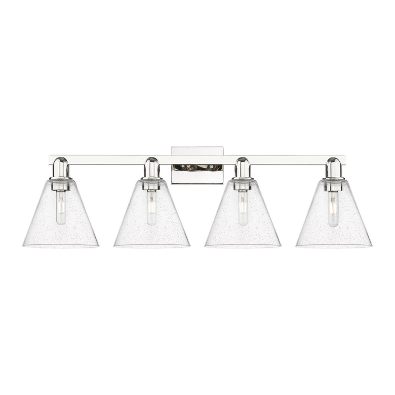 Innovations Berkshire Glass 35in 4-Light Bath Vanity Light | Industrial Polished Nickel and Seedy Glass | Bathroom Vanity | Model 716-4W-PN-GBC-84