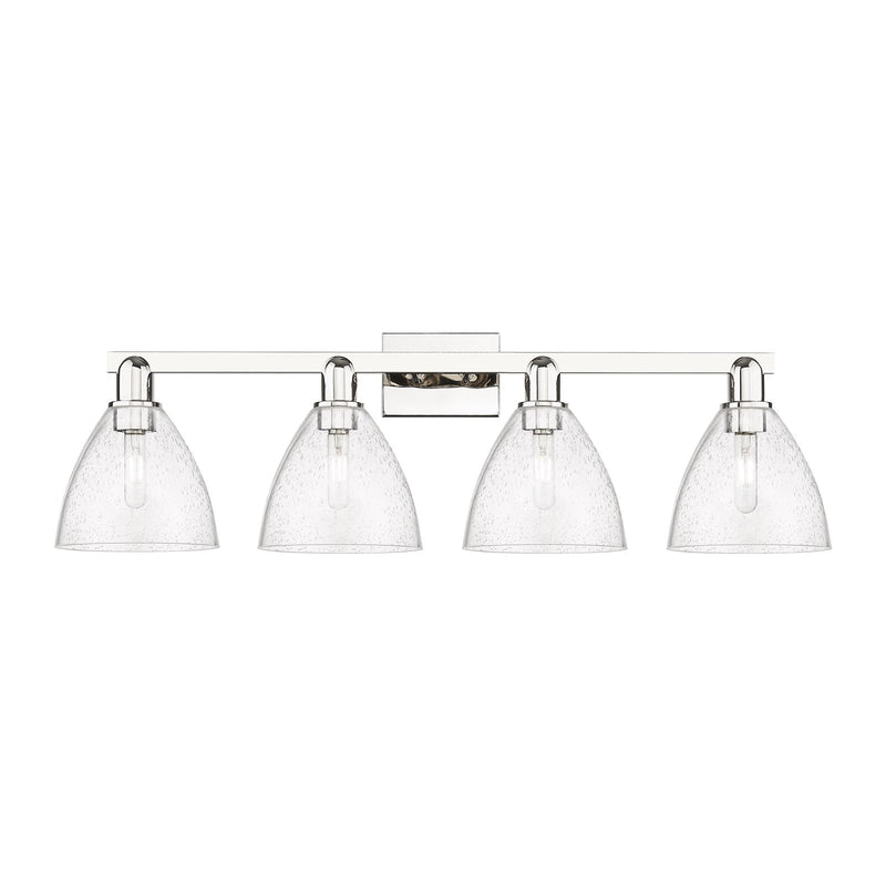 Innovations Bristol 34.5in 4-Light Bath Vanity | Industrial Polished Nickel Steel and Seedy Glass Dome Shades | Bathroom Vanity | Model 716-4W-PN-GBD-754