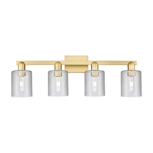 Innovations Cobbleskill 32in 4-Light Bath Vanity Light | Industrial Satin Gold Steel and Cast Brass with Clear Glass Shades | Model 716-4W-SG-G112