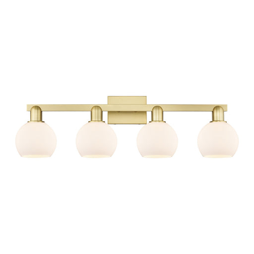 Innovations Athens 33in 4-Light Bath Vanity Light | Industrial Satin Gold Steel and Matte White Glass | Bathroom Vanity & Powder | Model 716-4W-SG-G121-6