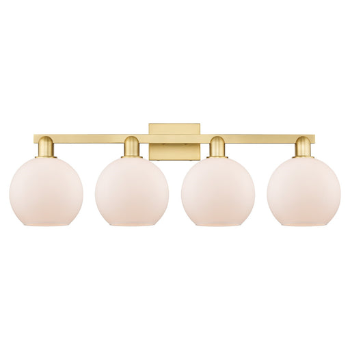 Innovations Athens 35in 4-Light Bath Vanity Light | Industrial Satin Gold Steel and Matte White Glass | Bathroom Vanity & Powder | Model 716-4W-SG-G121-8