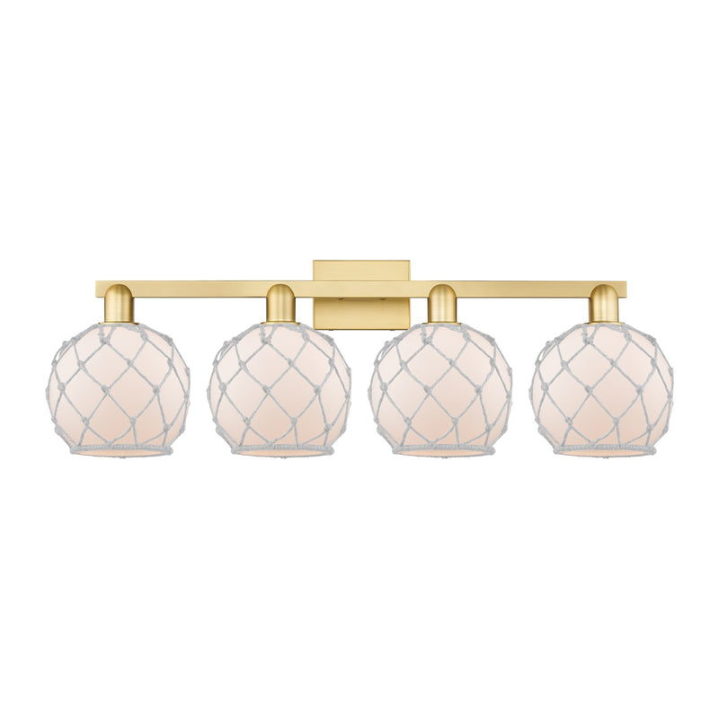 Innovations Farmhouse Rope 35in 4-Light Bath Vanity | Industrial Satin Gold Steel and Cast Brass with White Frosted Glass and | Model 716-4W-SG-G121-8RW