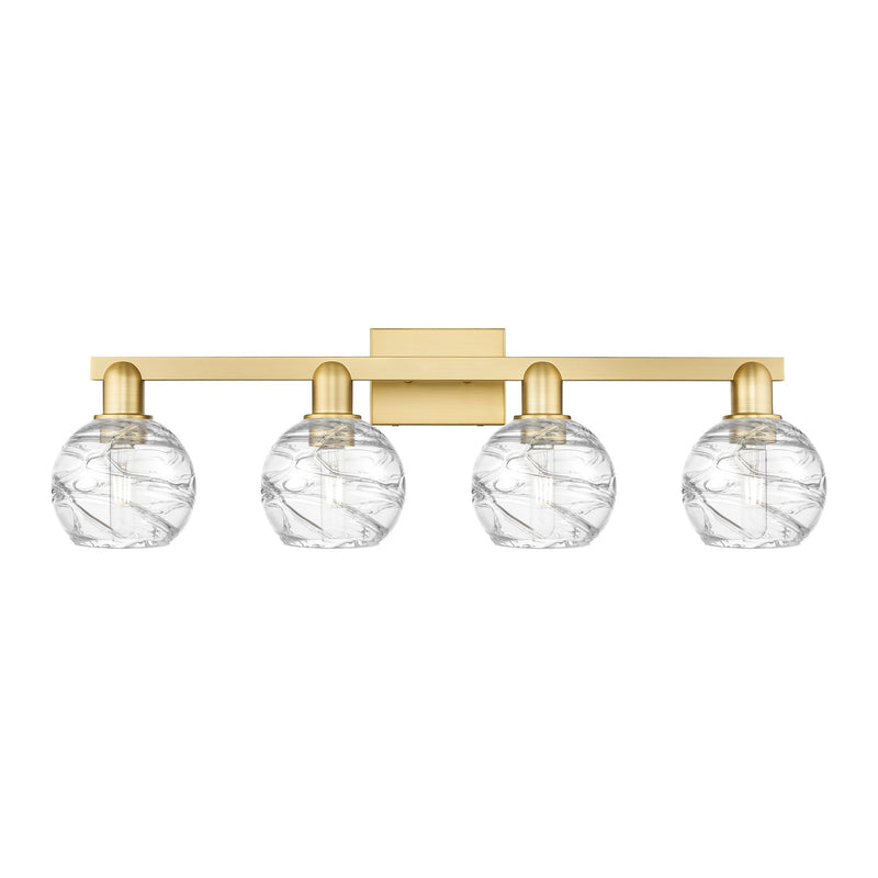 Innovations Athens Deco Swirl 36in 4-Light Bath Vanity | Industrial Satin Gold Steel and Clear Glass | Bathroom Vanity | Model 716-4W-SG-G1213-6CL
