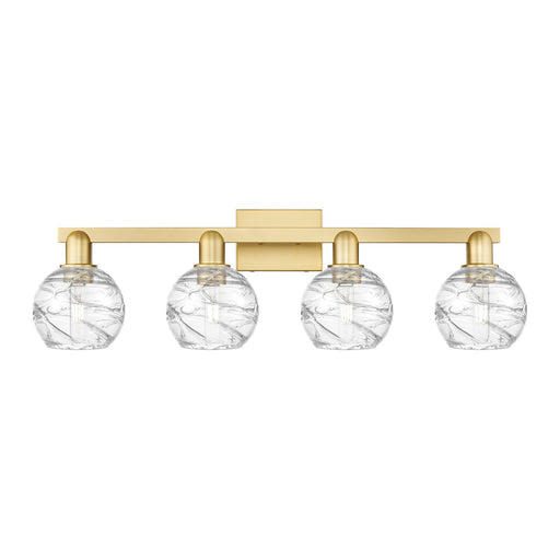 Innovations Athens Deco Swirl 36in 4-Light Bath Vanity | Industrial Satin Gold Steel and Clear Glass | Bathroom Vanity | Model 716-4W-SG-G1213-6CL