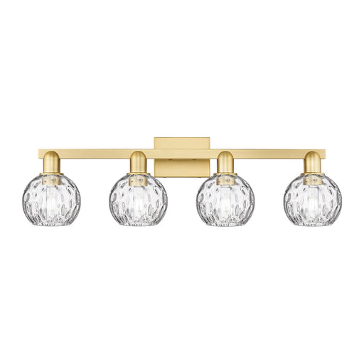 Innovations Athens Water Glass 33in 4-Light Bath Vanity | Industrial Satin Gold Steel and Clear Water Glass | Bathroom Vanity | Model 716-4W-SG-G1215-6
