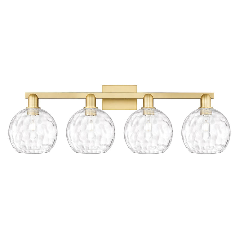 Innovations Athens Water Glass 35in 4-Light Bath Vanity | Industrial Satin Gold Steel and Clear Glass | Bathroom Vanity | Model 716-4W-SG-G1215-8