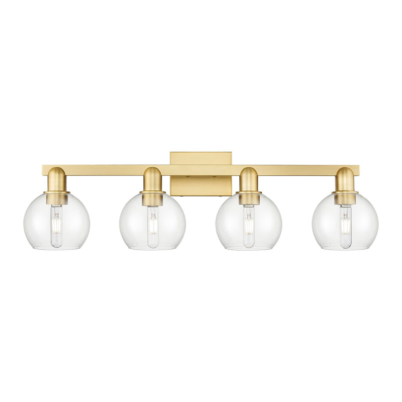 Innovations Athens 33in 4-Light Bath Vanity Light | Industrial Satin Gold Steel and Clear Glass | Bathroom Vanity | Model 716-4W-SG-G122-6