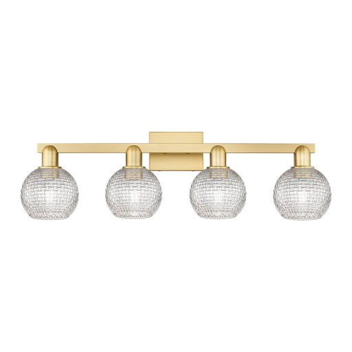 Innovations Athens 33in 4-Light Bath Vanity Light | Industrial Satin Gold Steel and Clear Basket Weave Glass | Bathroom Vanity | Model 716-4W-SG-G122C-6CL