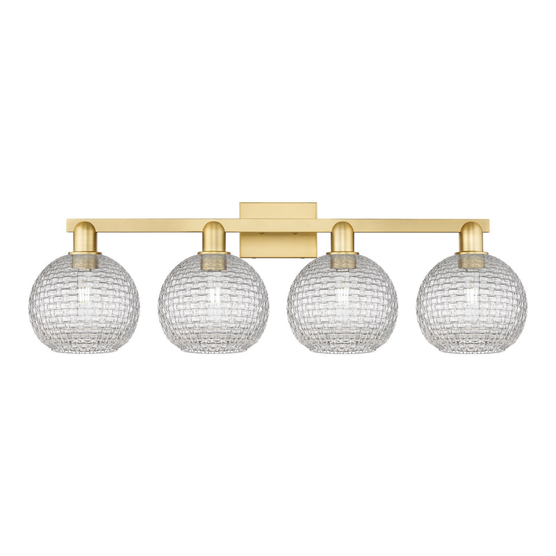 Innovations Athens 35in 4-Light Bath Vanity Light | Industrial Satin Gold Steel and Clear Basket Weave Glass | Bathroom Vanity | Model 716-4W-SG-G122C-8CL