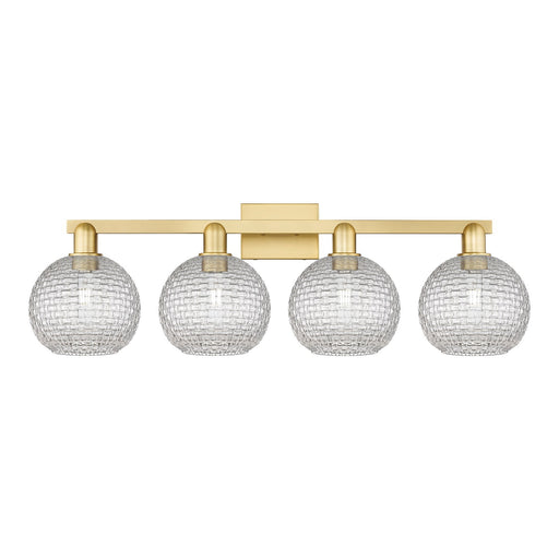 Innovations Athens 35in 4-Light Bath Vanity Light | Industrial Satin Gold Steel and Clear Basket Weave Glass | Bathroom Vanity | Model 716-4W-SG-G122C-8CL