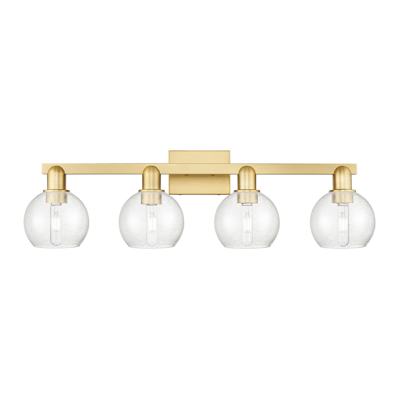 Innovations Athens 33in 4-Light Bath Vanity Light | Industrial Satin Gold Steel and Seedy Glass | Bathroom Vanity & Powder Room | Model 716-4W-SG-G124-6