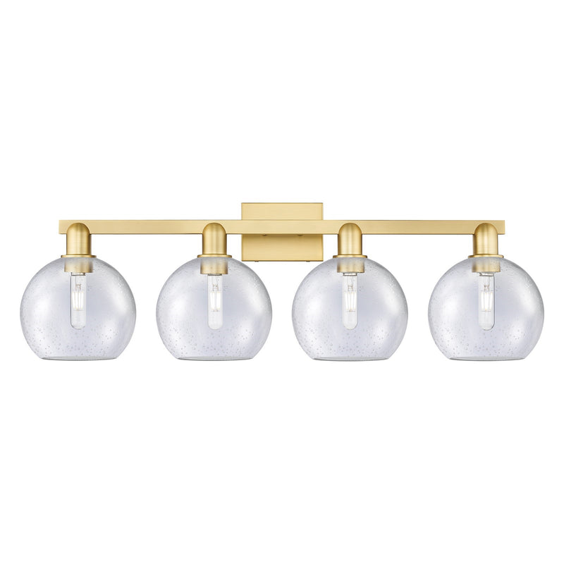 Innovations Athens 35in 4-Light Bath Vanity Light | Industrial Satin Gold Steel and Seedy Glass | Bathroom Vanity | Model 716-4W-SG-G124-8