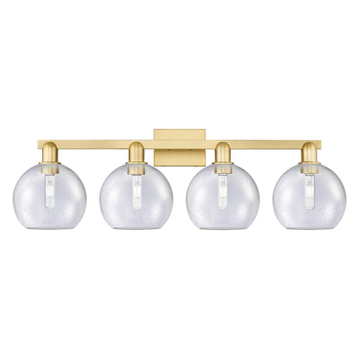 Innovations Athens 35in 4-Light Bath Vanity Light | Industrial Satin Gold Steel and Seedy Glass | Bathroom Vanity | Model 716-4W-SG-G124-8