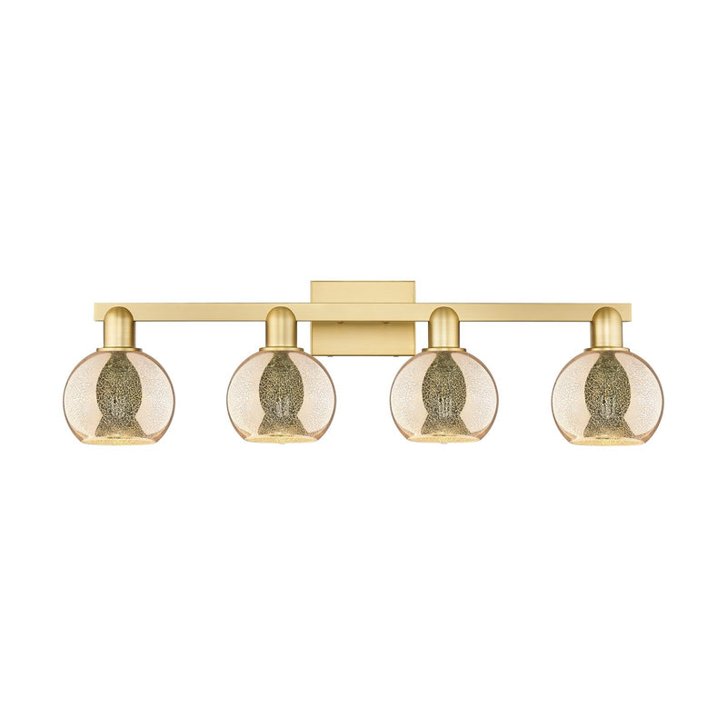 Innovations Athens 33in 4-Light Bath Vanity Light | Industrial Satin Gold Steel and Mercury Glass | Bathroom Vanity Above Mirror | Model 716-4W-SG-G128-6