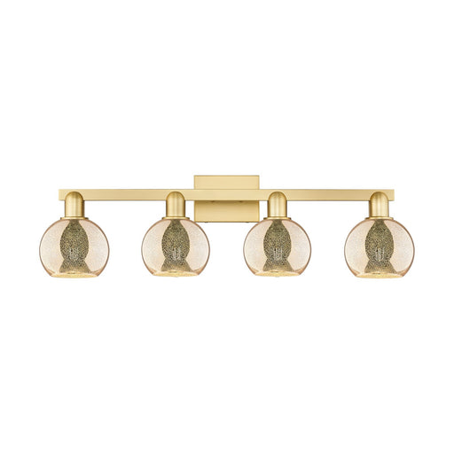 Innovations Athens 33in 4-Light Bath Vanity Light | Industrial Satin Gold Steel and Mercury Glass | Bathroom Vanity Above Mirror | Model 716-4W-SG-G128-6