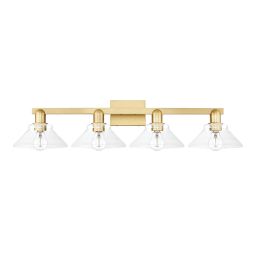 Innovations Orwell 35in 4-Light Bath Vanity Light | Industrial Satin Gold Steel and Clear Glass | Entryway & Bathroom | Model 716-4W-SG-G132