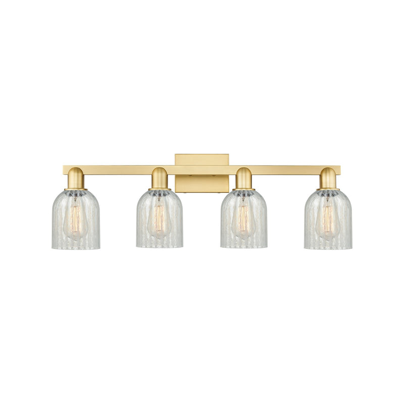 Innovations Caledonia 32in 4-Light Bath Vanity Light | Industrial Satin Gold Steel and Mouchette Glass | Bathroom Vanity | Model 716-4W-SG-G2511