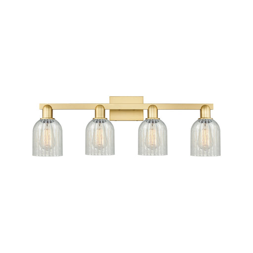 Innovations Caledonia 32in 4-Light Bath Vanity Light | Industrial Satin Gold Steel and Mouchette Glass | Bathroom Vanity | Model 716-4W-SG-G2511