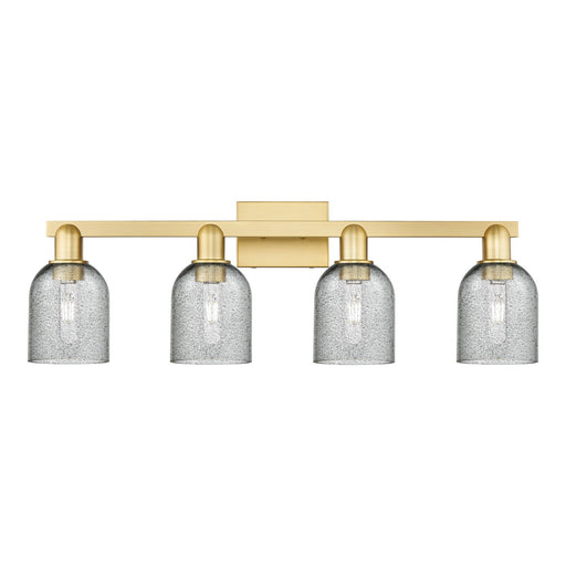 Innovations Caledonia 32in 4-Light Bath Vanity Light | Industrial Satin Gold Steel and Charcoal Glass | Bathroom Vanity & Powder | Model 716-4W-SG-G257