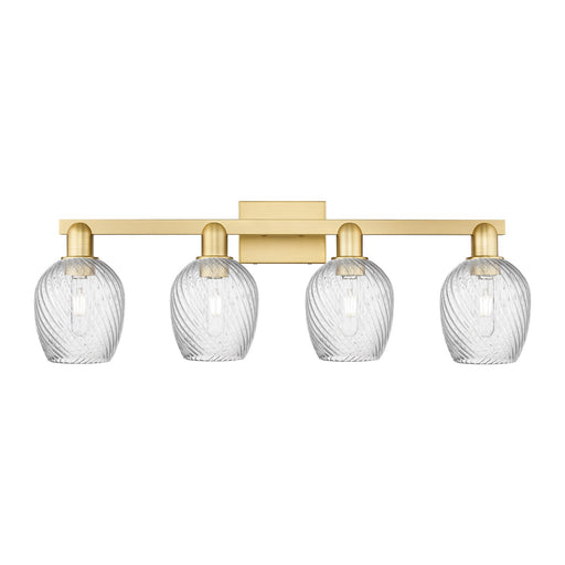 Innovations Salina 33in 4-Light Bath Vanity Light | Industrial Satin Gold Steel and Clear Spiral Fluted Glass | Bathroom Vanity & | Model 716-4W-SG-G292