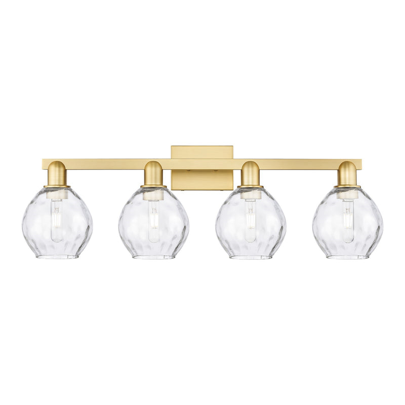 Innovations Waverly 33in 4-Light Bath Vanity Light | Industrial Modern Contempo Satin Gold Steel and Clear Glass | Bathroom Vanity | Model 716-4W-SG-G362