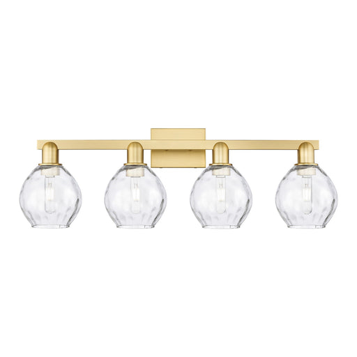 Innovations Waverly 33in 4-Light Bath Vanity Light | Industrial Modern Contempo Satin Gold Steel and Clear Glass | Bathroom Vanity | Model 716-4W-SG-G362