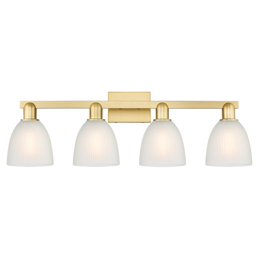 Innovations Castile 33in 4-Light Bath Vanity Light | Industrial Satin Gold Steel and White Glass | Bathroom Vanity Light | Model 716-4W-SG-G381