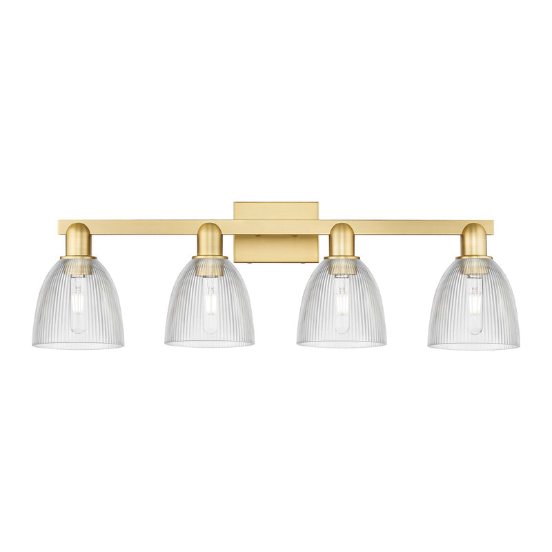Innovations Castile 33in 4-Light Bath Vanity Light | Industrial Satin Gold Steel and Clear Glass | Bathroom Vanity | Model 716-4W-SG-G382