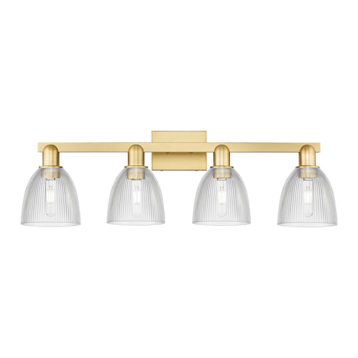 Innovations Castile 33in 4-Light Bath Vanity Light | Industrial Satin Gold Steel and Clear Glass | Bathroom Vanity | Model 716-4W-SG-G382