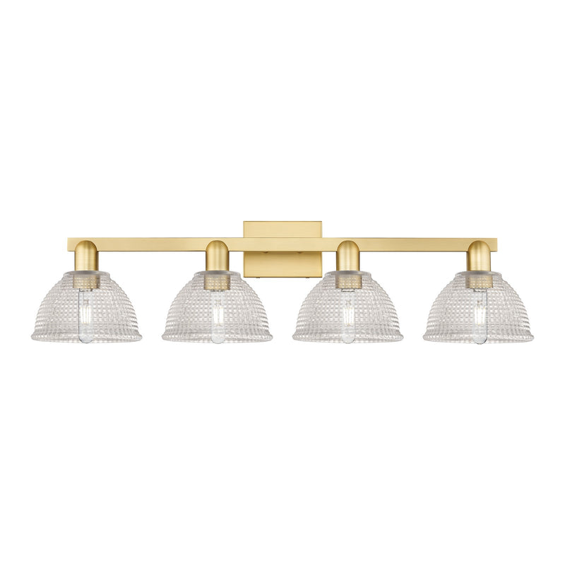 Innovations Arietta 35in 4-Light Bath Vanity Light | Satin Gold Steel and Cast Brass with Clear Glass Shades | Bathroom Vanity | Model 716-4W-SG-G422