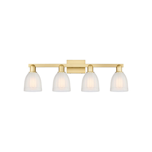 Innovations Brookfield 33in 4-Light Bath Vanity Light | Industrial Satin Gold Steel and White Ribbed Glass | Bathroom Vanity & | Model 716-4W-SG-G441