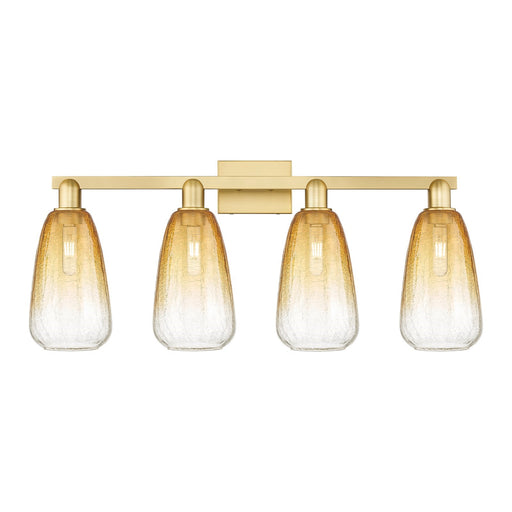 Innovations Brookhaven Almond 33in 4-Light Bath Vanity Light | Industrial Satin Gold Steel and Amber Glass | Bathroom Vanity | Model 716-4W-SG-G480-6AM