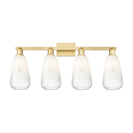 Innovations Brookhaven Almond 33in 4-Light Bath Vanity Light | Industrial Satin Gold Steel and Opal Glass | Bathroom Vanity | Model 716-4W-SG-G480-6OP