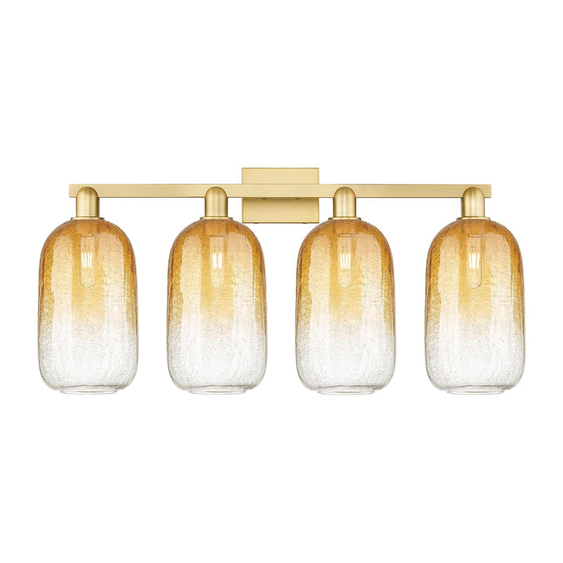 Innovations Brookhaven Cloche 34in 4-Light Bath Vanity Light | Industrial Satin Gold Steel and Cast Brass with Amber Glass | Model 716-4W-SG-G482-7AM