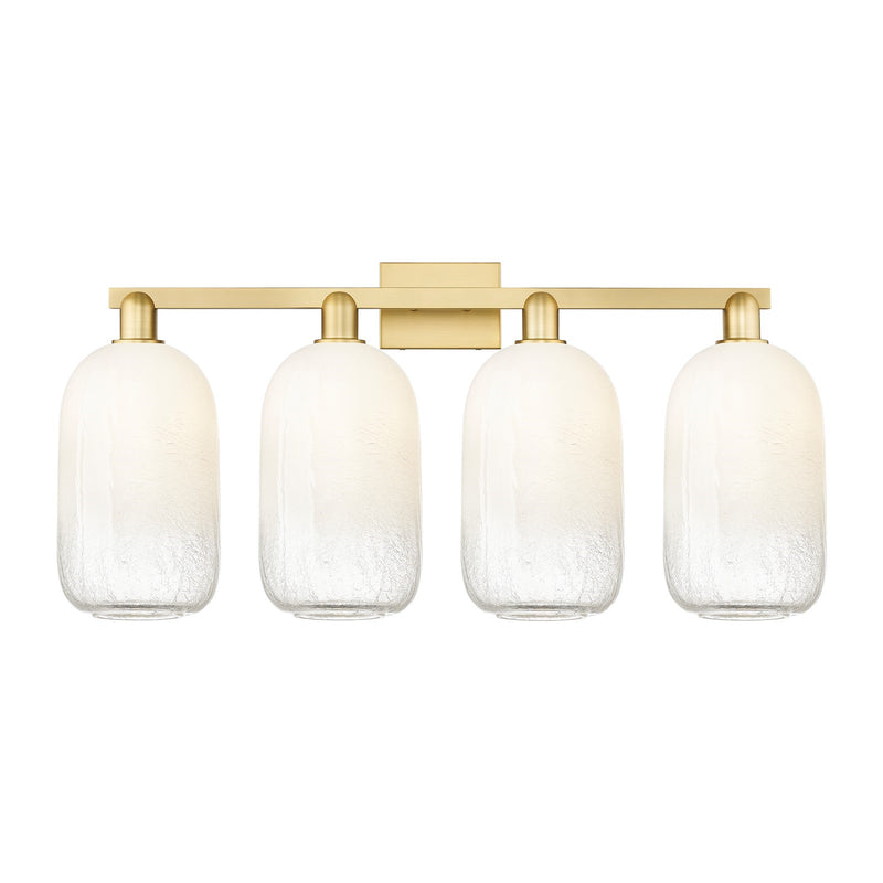 Innovations Brookhaven Cloche 34in 4-Light Bath Vanity Light | Industrial Satin Gold Steel and Opal Glass | Bathroom Vanity | Model 716-4W-SG-G482-7OP
