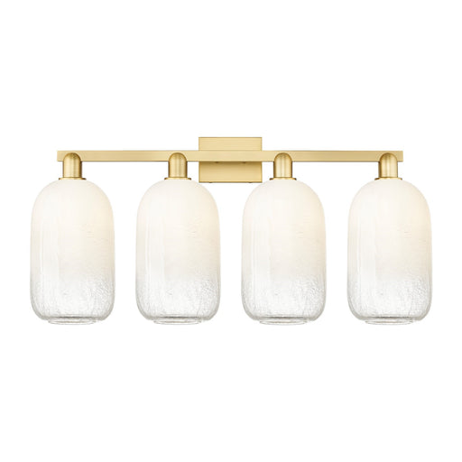 Innovations Brookhaven Cloche 34in 4-Light Bath Vanity Light | Industrial Satin Gold Steel and Opal Glass | Bathroom Vanity | Model 716-4W-SG-G482-7OP