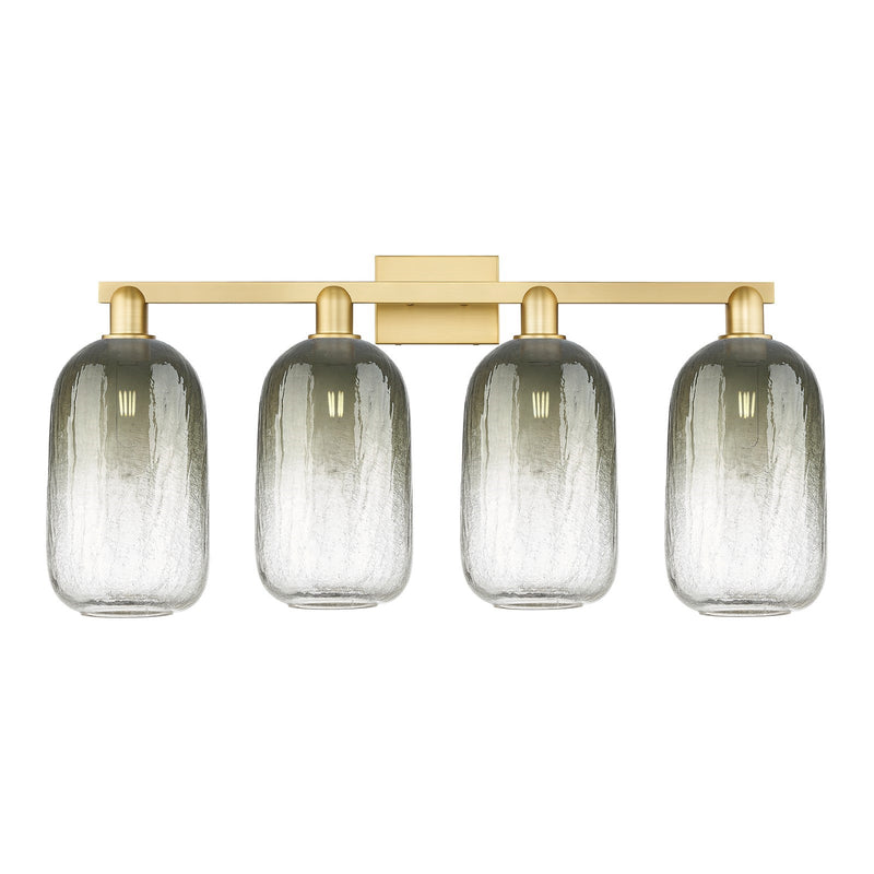 Innovations Brookhaven Cloche 34in 4-Light Bath Vanity | Industrial Satin Gold Steel and Slate Glass | Bathroom & Powder Room | Model 716-4W-SG-G482-7SL