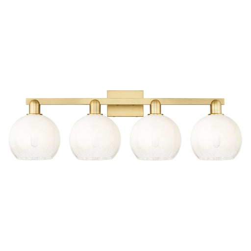 Innovations Brookhaven Globe 35in 4-Light Bath Vanity Light | Industrial Satin Gold Steel and Opal Glass | Bathroom Vanity | Model 716-4W-SG-G483-8OP