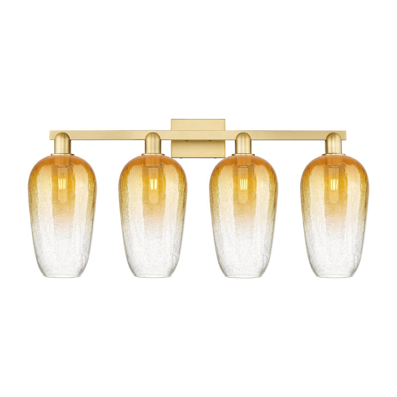 Innovations Brookhaven Flute 34in 4-Light Bath Vanity Light | Industrial Satin Gold Steel and Cast Brass with Amber Glass | Model 716-4W-SG-G484-7AM
